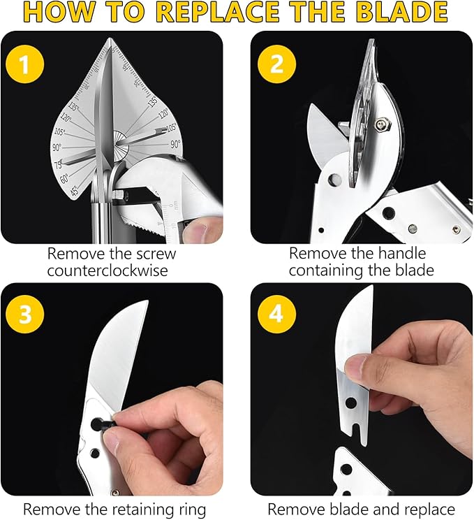 2 Pcs Miter Shears, Quarter Round Cutting Tool Adjustable at 22.5째 to 135째, Miter Shears for Angular Cutting Molding with 4 Replacement Blades, Trim Miter Cutter For Cutting Wood and Plastic (2)