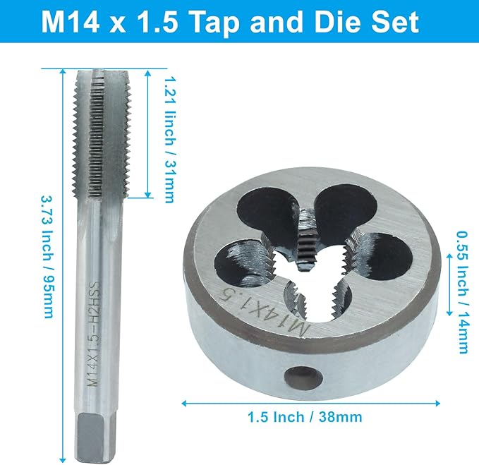 HARSKIYER M14 x 1.5 Metric Tap and Die Set, HSS Machine Thread Tap Die Set, M14 x 1.5mm Right Hand Thread Tapping Tool