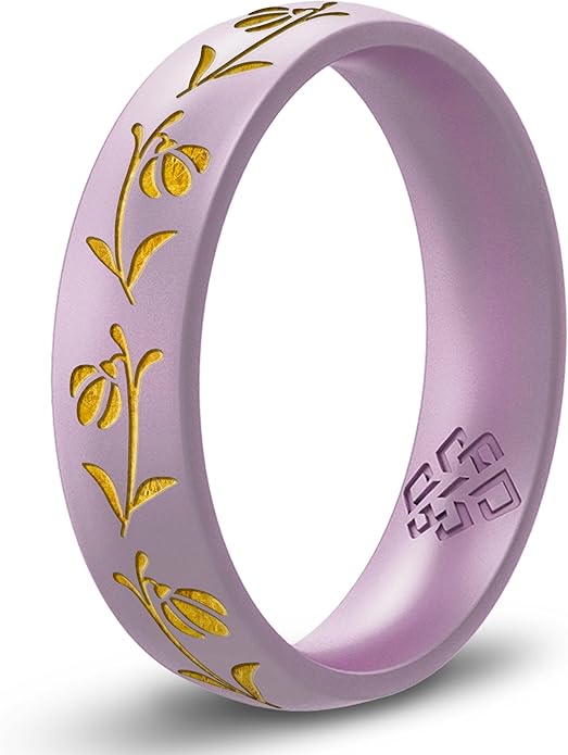 Knot Theory Birth Flower Silicone Ring for Women - 4mm Comfort Fit Wedding Band Engagement Ring
