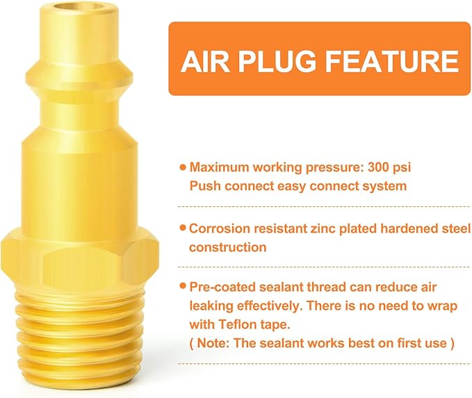 GASHER Brass 1/4" NPT Male Industrial Air Plug, Pneumatic Plugs 300PSI (20-Pack)