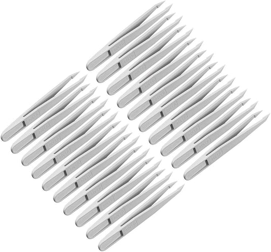 uxcell Plastic Anti-static Tweezers, Precision Slant Point Tip for Jewelry Craft DIY Beauty Electronics Repair Tool White 20 Pcs