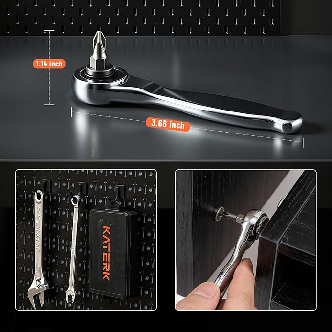 Katerk 28 in 1 Magnetic Screwdriver Set, 90 Degree Offset Ratcheting Wrench, Mini Ratchet Wrench Set, Right Angle Ratcheting Screwdriver Set and Bit with Metric Socket Set for Tight Spaces
