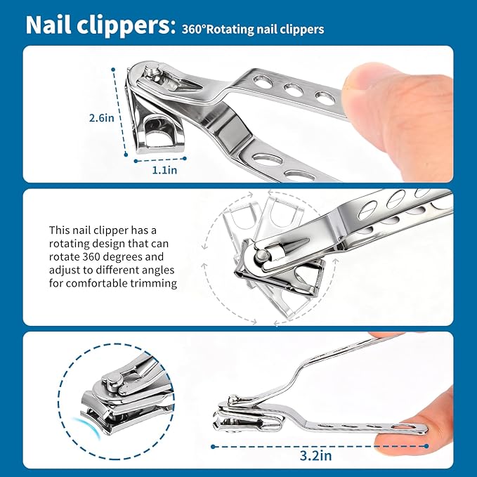 Professional Ingrown Toenail Tools 7-Piece Set ??360째 Rotating Nail Clipper, Toenail Lifter & Wide Opening Nipper | Podiatrist-Recommended Foot Care Kit for Thick & Ingrown Nails