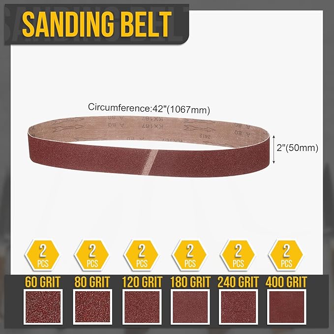 2 x 42 Inch Sanding Belt, 12 Pcs 60/80/120/180/240/400 Grit Knife Sharpener Belts Work Sharpening for Belt Sander Knife Carving Tool Metal Working
