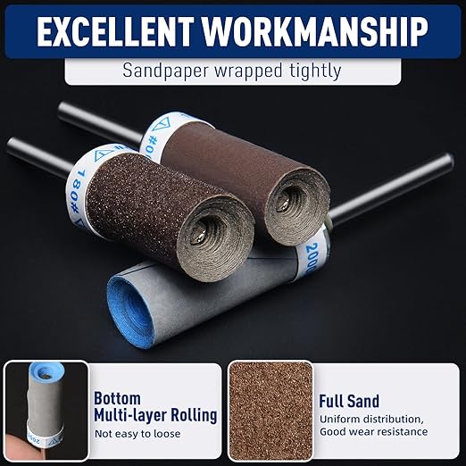 15Pcs 1200 Grit Sanding Drums Sandpaper Sticks Set for Dremel Rotary Tool with 1/8" Shank, Sanding Bits Kit Rotary Tool Accessories for Metal Rust Removal/Jade Polishing/Stone Grinding (1200 Grit)