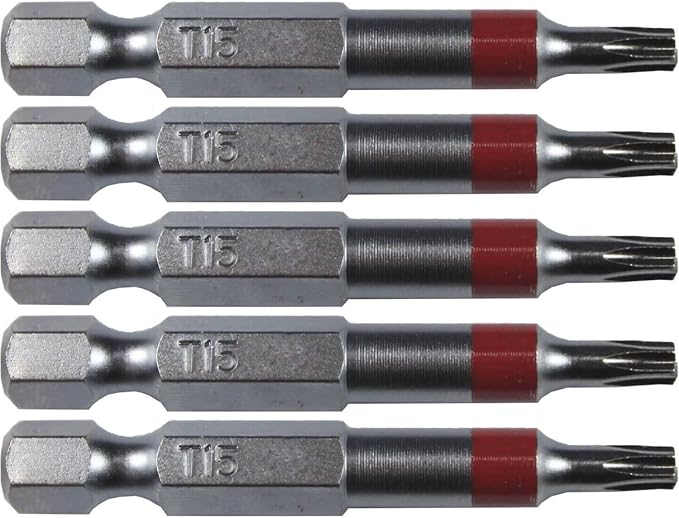 T15 Torx/Star Driver Bit - Color Coded 2" Torx/Star Drive Quick Change Shank Bit for Screws and Fasteners Requiring T15 Size Bits (5 Pack)