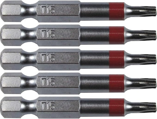 T15 Torx/Star Driver Bit - Color Coded 2" Torx/Star Drive Quick Change Shank Bit for Screws and Fasteners Requiring T15 Size Bits (5 Pack)
