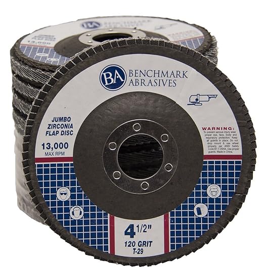 Benchmark Abrasives 4.5" x 7/8" Premium High Density Jumbo Zirconia Type 29 Flap Discs, Sanding Rust Removal Finishing Grinding Deburring Blending Abrasive Grinder Discs (100 Pack) - 120 Grit