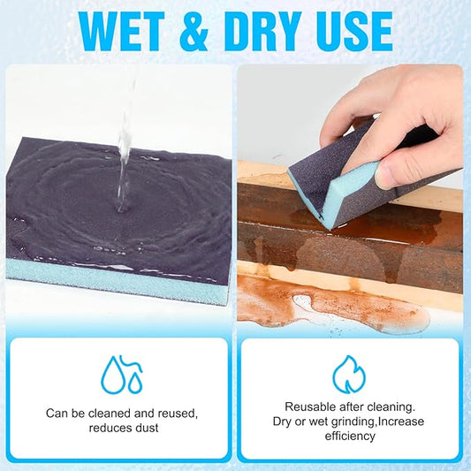 12 Pack Sanding Sponge, Washable and Reusable Sanding Blocks 400 Grit Wet Dry Sand Paper for Wood Drywall Metal Furniture