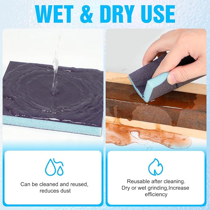 12 Pack Sanding Sponge, Washable and Reusable Sanding Blocks 60 Grit Wet Dry Sand Paper for Wood Drywall Metal Furniture