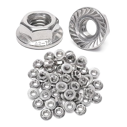 50 Pieces M5 Flange Nuts, M5-0.8mm Serrated Hex Flange Lock Nuts, 304 Stainless Steel,Plain Finish