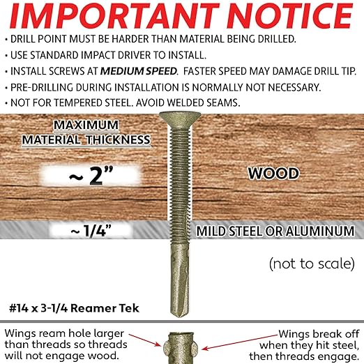 14x3-1/4 Reamer Tek Torx/Star Head Self-Drilling Wood to Metal Screws - for Flatbeds, Trailers - T-30 Torx Screw Head 5 POUNDS - 150 Screws