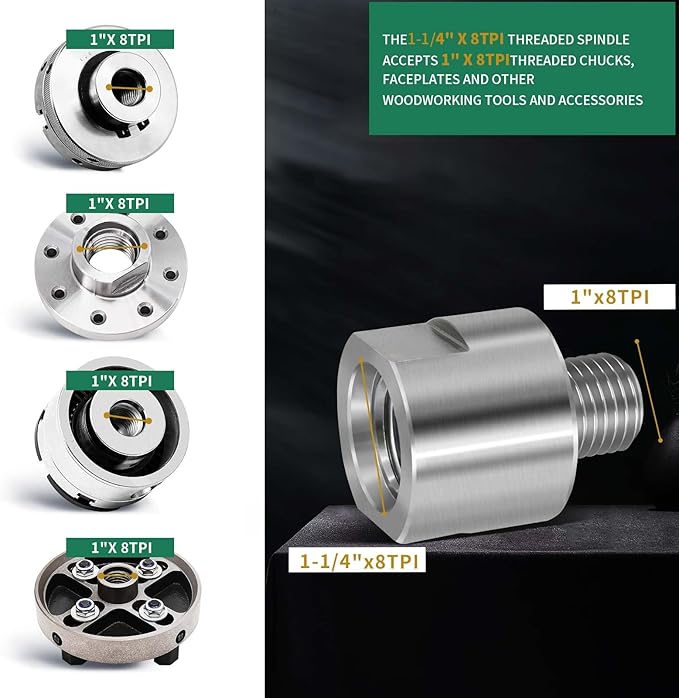 Lathe Spindle Adapter,Lathe Headstock Spindle Adapter,Converts 1-1/4" x 8TPI to 1" x 8TPI for Woodworking Lathe