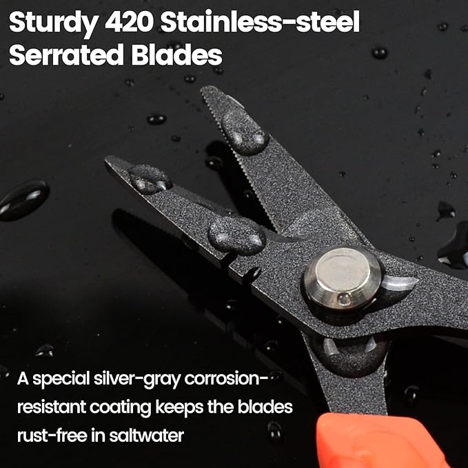 Pristis Fishing Scissors with Lanyard, Stainless Steel Blades Line Cutter with Non-slip Grip, Saltwater Durable Micro Serrated Edge Multi Tool, Small Mini Gear Kit for Braided Mono Fluorocarbon Line