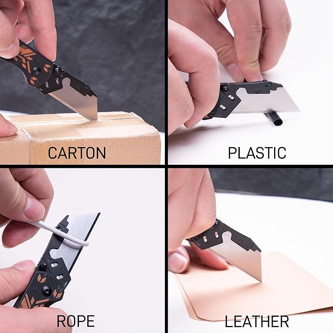 CJRB Boxer EDC Folding Utility Knife, Small Pocket Knife with G10 Handle, Includes 10PCS Total Blades(J1967 Mech Black)