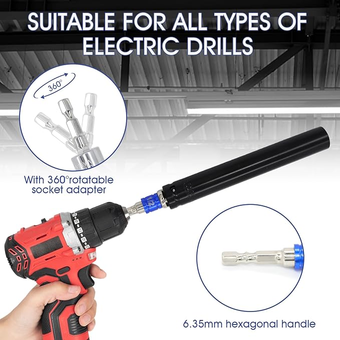 2 Pcs 9/16"(14mm) Power Nut Driver 8'' and 12'' Length, Nut Runner Hollow Socket with 1/4" Hex Shank and 360째 Rotatable 1/4" Hex Shank, Fit Long Bolts and Ductwork