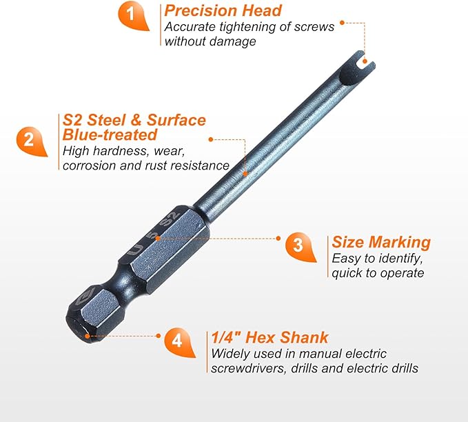 HARFINGTON 2pcs U-Type Screwdriver Bit 1/4" Hex Shank U5 Magnetic Head 2.6" Length S2 Steel U-Shaped Screw Driver Bit for Repair Work Electric Screwdriver, Blue
