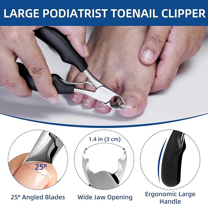 Long Handled Toenail Clippers for Seniors Thick Toenails, Heavy Duty Large Toe Nail Clippers for Thick Nails for Men, Ultra Sharp Slanted Ingrown Toenail Clippers, 6PCS