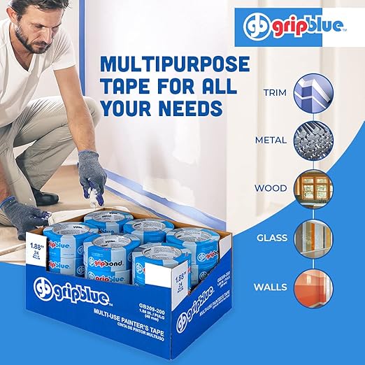 Blue Painters Tape 2 Inch Wide, Bulk - 24 Rolls Masking Tape, ?쏱rofessional-Grade??- Yields Exact Lines on Walls & Trim, Multi-Surface, Residue-Free, Easy Removal ?밒ndoor & Outdoor Use, 1.88in x 60yds