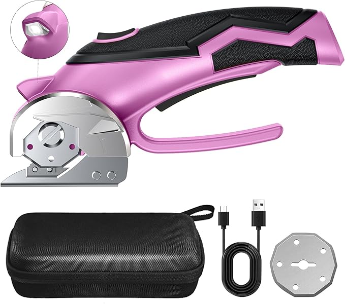 Cardboard Cutter, Cordless Electric Scissors, Power Shears Box Cutter with a Replacement Blade, Rotary Cutter for Cardboard Packages Leather Plastic (Purple)