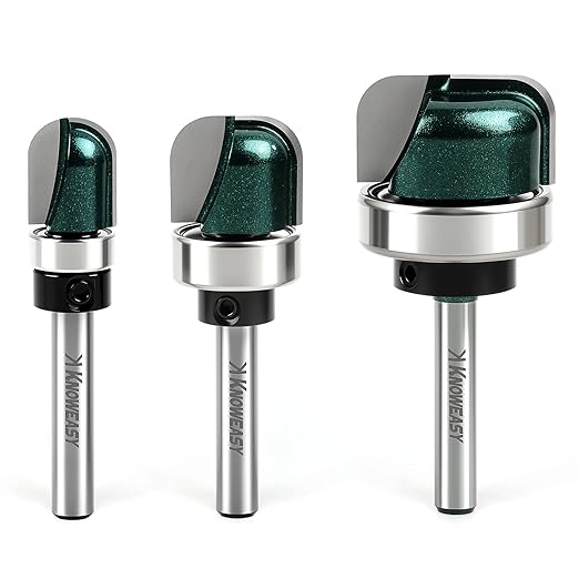 Knoweasy 3-Piece Bowl and Tray Router Bit Set with 1/4-Inch Shank, Carbide Tipped Round Nose Bits with Bearings for Juice Grooves, Includes 1/2, 3/4 and 1-1/8 Inch Sizes for Woodworking