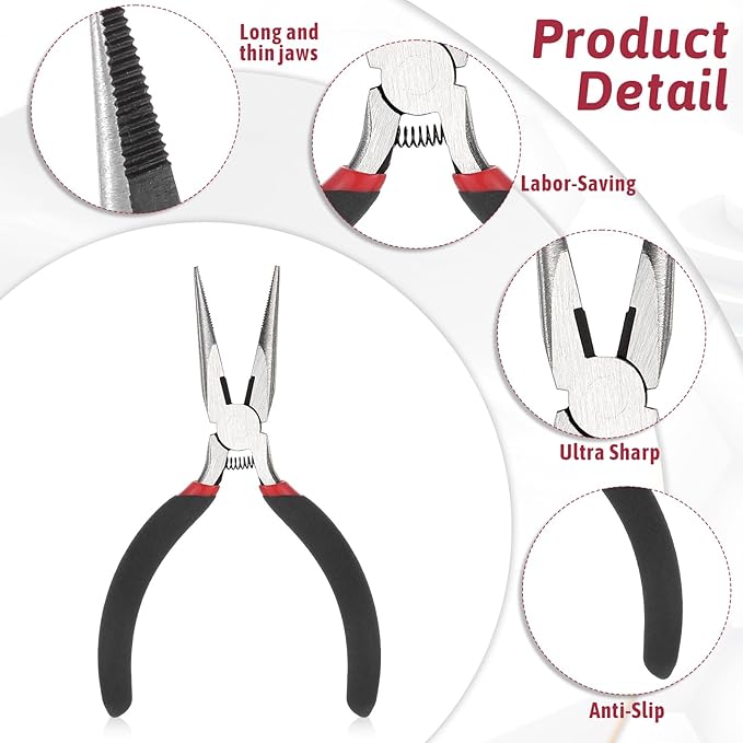 8 PCS Needle Nose Pliers, 5 Inch Long Nose Pliers Set Carbon Steel Serrated Jaw Plier for Wire Bending Cutting Jewelry Making Electronics Repair Object Grasping