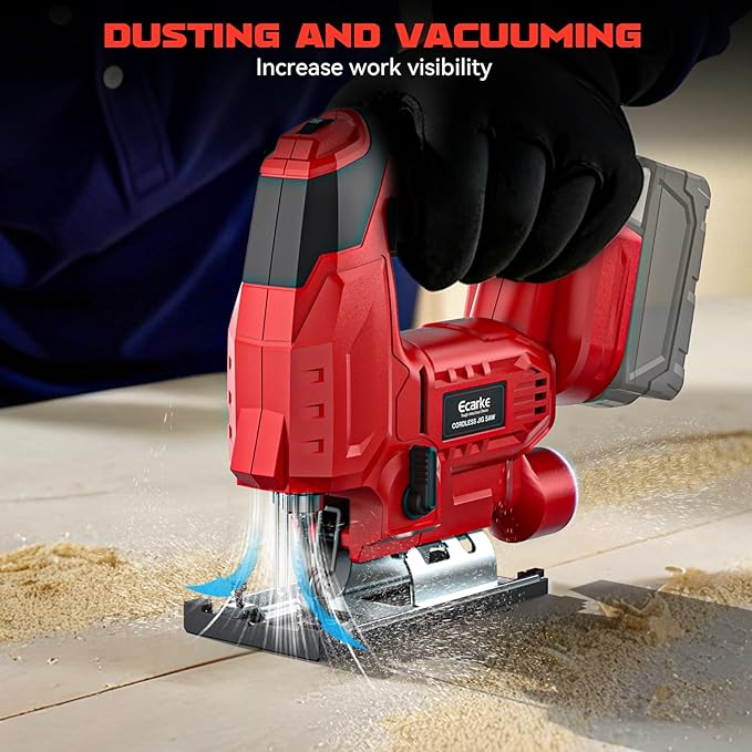 Ecarke Cordless Jig Saw Compatible With Milwaukee 18V Battery (Only Tool), 4 Orbital Sets, 6 Variable Speeds Control, Dust-Blowing, ±45° Bevel Cuts, LED Light and 6PCS Blades For Cutting