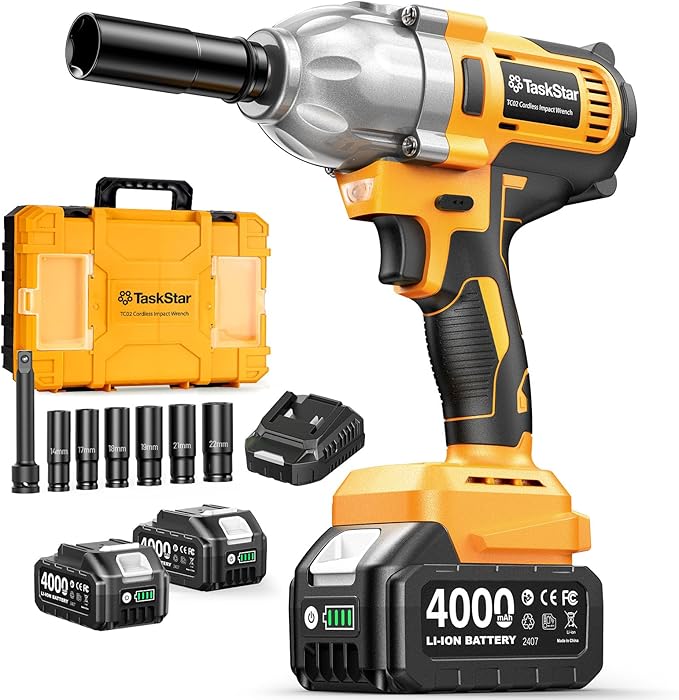 Cordless Impact Wrench 1/2 Inch, 1200N·m(886ft・lbs) Brushless High Torque Impact Gun, 21V Electric Impact Driver, 2x4.0Ah Batteries, Charger & 6 Sockets, Variable Speeds for Car/Truck RV/Mower