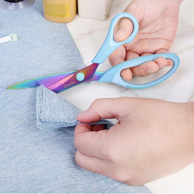 8.5" Scissors All Purpose, Multipurpose Office Scissors Set of 3 Pack, Titanium Coating Sharp Blade, Soft Comfort-Grip, Ideal for Fabric, School, Home, Craft & Sewing, Right/Left Handed, Blue