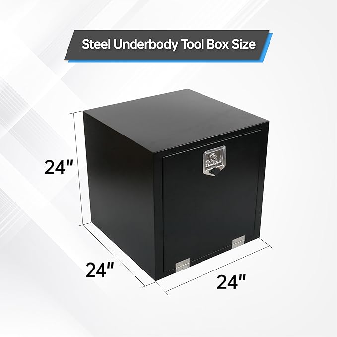 24 Inches Steel Underbody Tool Boxes，Heavy Duty Flatbed Tool Box with Lock and Key, Black（24''*24''*24''）