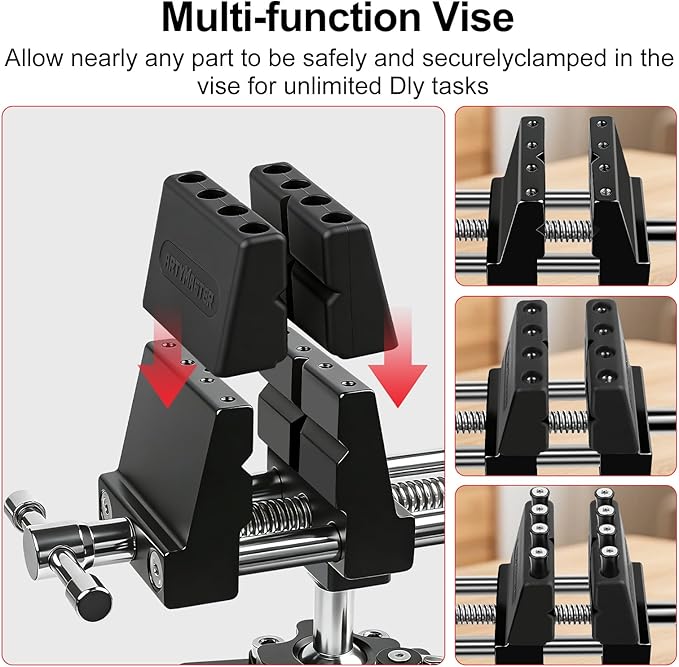 ArtyMaster Vise 4-Inch 360째 Ball Joint Swivel Bench Vise, Heavy Duty Aluminum Workbench Vise with Quick Ratchet Lock, Silicone Jaw Pads, Ideal for Woodworking, Repair & DIY Projects (WT117B)