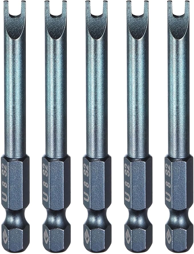 HARFINGTON 5pcs U-Type Screwdriver Bit 1/4" Hex Shank U8 Magnetic Head 2.6" Length S2 Steel U-Shaped Screw Driver Bit for Repair Work Electric Screwdriver, Blue