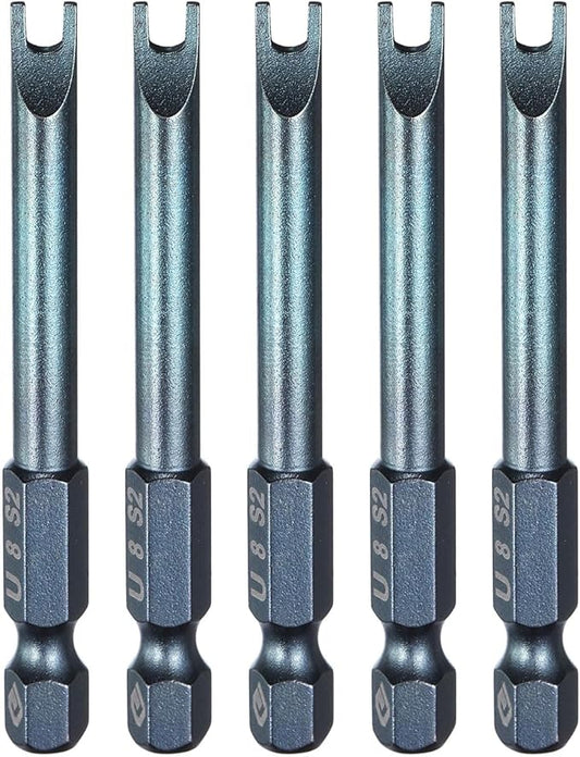 HARFINGTON 5pcs U-Type Screwdriver Bit 1/4" Hex Shank U8 Magnetic Head 2.6" Length S2 Steel U-Shaped Screw Driver Bit for Repair Work Electric Screwdriver, Blue