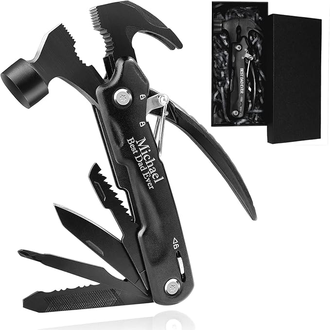 Custom Gifts For Men, Hammer Multi Tool 12 In 1, Camping Gear Survival Gadgets, Dad, Husband, Boyfriend, Grandpa, Grandson, Uncle, Brother, Groomsman, Anniversary Father's Day Birthday Valentines Gift