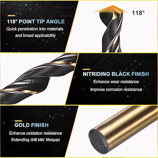 PATIKIL 3mm Drill Bit, Jobber Straight Shank 4341 High-Speed Steel 118째 Black and Gold Finish for Medium-Hard Metal Steel Acrylic - 2 Pack