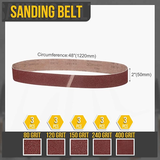 2 x 48 Inch Sanding Belt, 15 Pcs 80/120/150/240/400 Grits Aluminum Oxide Knife Sharpener Belts Work Sharpening for Belt Sander Knife Carving Tool Metal Working