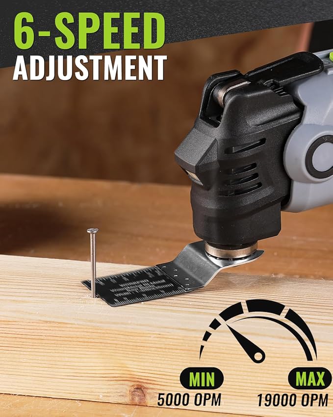 WORKPRO 20V Oscillating Tool Kit, Cordless and Brushless 19,000 RPM Orbiting Multi Tool with 6 Variable Speeds, 3.6째Oscillation Angle, 21pcs Saw Accessories, 1 Rechargeable Battery and Carrying Bag