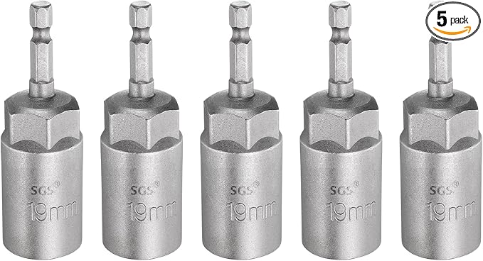 HARFINGTON 5pcs Nut Driver Drill Bit 19mm Metric Socket 1/4" Hex Shank 3.15" (80mm) Long 6-Point Sockets Quick Change CR-V Steel Bolt Setters for Power Drill Drivers