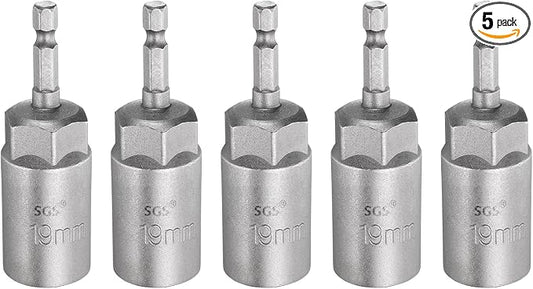 HARFINGTON 5pcs Nut Driver Drill Bit 19mm Metric Socket 1/4" Hex Shank 3.15" (80mm) Long 6-Point Sockets Quick Change CR-V Steel Bolt Setters for Power Drill Drivers