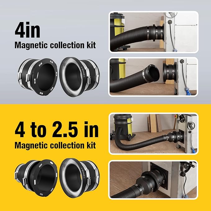 4 Inch Magnetic Dust Collection Fittings with Interlock, Starter Kit for Dust Collector and Shop Vacuums, Quickly Connect Hose to Machine Port, 3 Pack