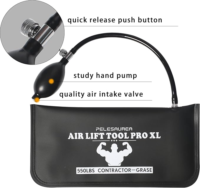 Air Wedge Bag 2pcs, Inflatable Air Shim with Pry Bars, Commercial Grade Air Wedge Pump Kit