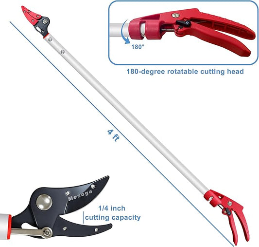 Tree Pruner, 4 FT Long Reach Pruner with SK5 Steel Blade, Aluminum Pole Tree Trimmer, Fruit Picking Tool