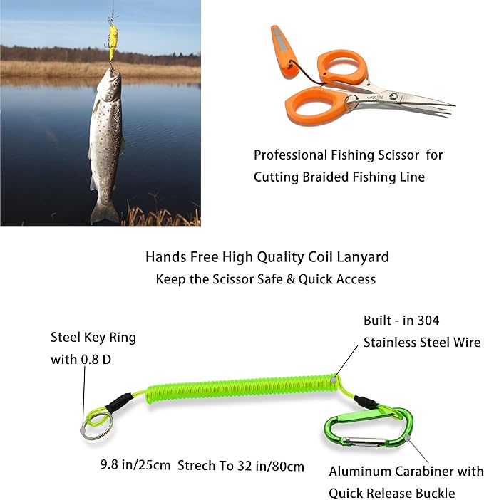 PAFASON 4.5?섃셎tainless Steel Serrated Edge Braided Line Fishing Scissor with Safety Case,Lanyard,High Precision Tips, Ergonomic Handle