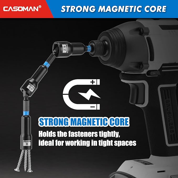CASOMAN 68-Piece Magnetic Nut Driver Set for Impact Drill, Metric & SAE, Includes Screwdriver Bits, Quick-release Bit Extension Holder, Socket Adapters & Wing Nut Driver