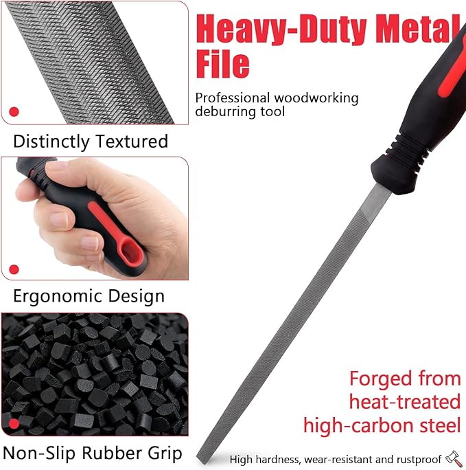 19Pcs Metal File Set,Files Tool Kit for Woodworking with Needle File,Flat,Round,Half-Round,Triangle Shapes,Brush & Carry Case for Sharpening,Wood and Steel Deburring,Craft