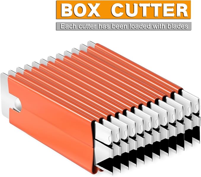 REXBETI Box Cutter, 48-Pack Retractable Cardboard Cutter, Mini Handy Box Opener for Packages, Boxes, All Metal Tough Sheath, Functional Basic Cutter with Case, Antirust Blackened Blade Utility Knives