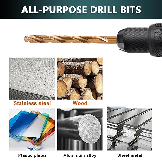 Cobalt Drill Bit Set - 15Pcs M35 HSS Twist Drill Bits, Straight Shank, Metal Drills bit Set for Hardened Metal, Stainless Steel, Cast Iron, Wood and Plastic with Index Storage Case, 1/16"-3/8"