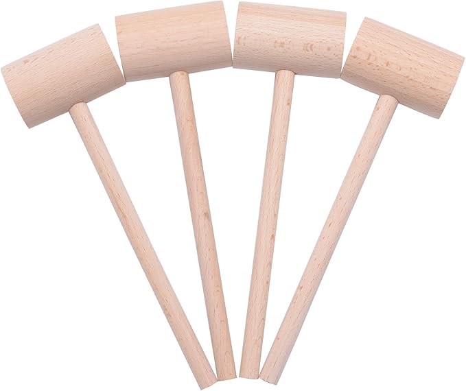 4 Pcs Wooden Crab Lobster Mallets Seafood Hammers, Solid Natural Beechwood
