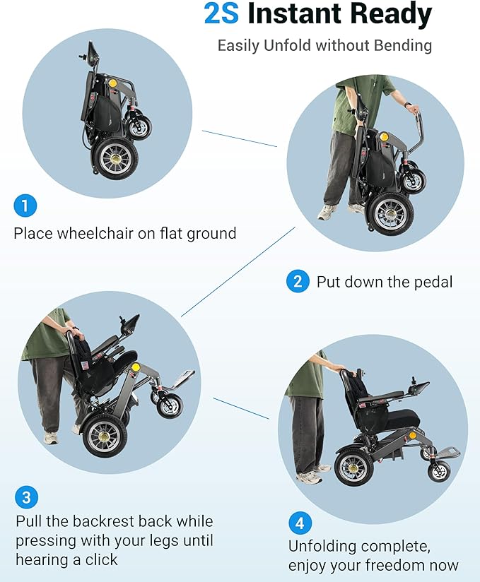 Goldseason 30 Mi Foldable Electric Wheelchairs for Adults & Seniors ??Lightweight All-Terrain Travel Motorized Wheelchair, Supports 400 lbs, 500W Power Wheelchairs with 13" Off-Road Tires, Black