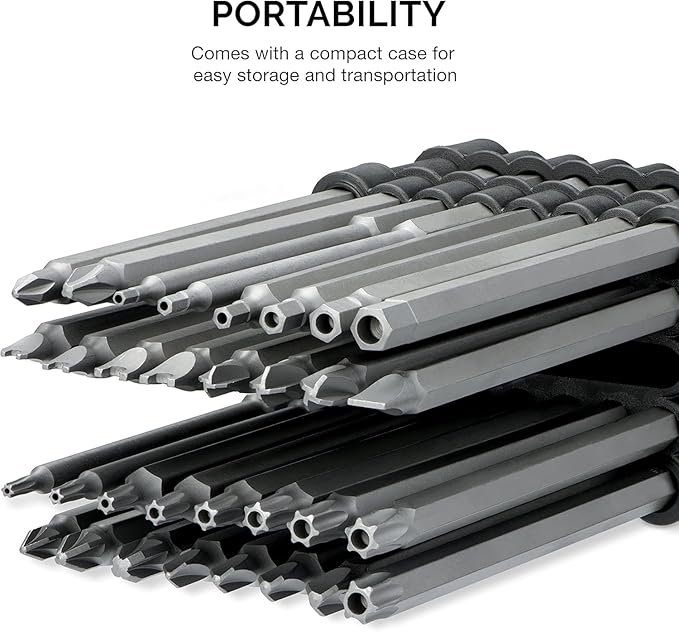 NEIKO 10224A 1/4" Extra Long Security Bit Set, 32 Piece Screwdriver For Drill, S2 Steel 6” Long Torx ,Tamper Proof , Torx, PoziDriv, Spanner, Tri-Wing, Security Power Bit